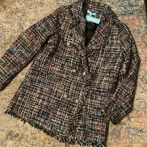 NWT Metallic Boucle Double Breasted Jacket w/ Pearl Buttons M